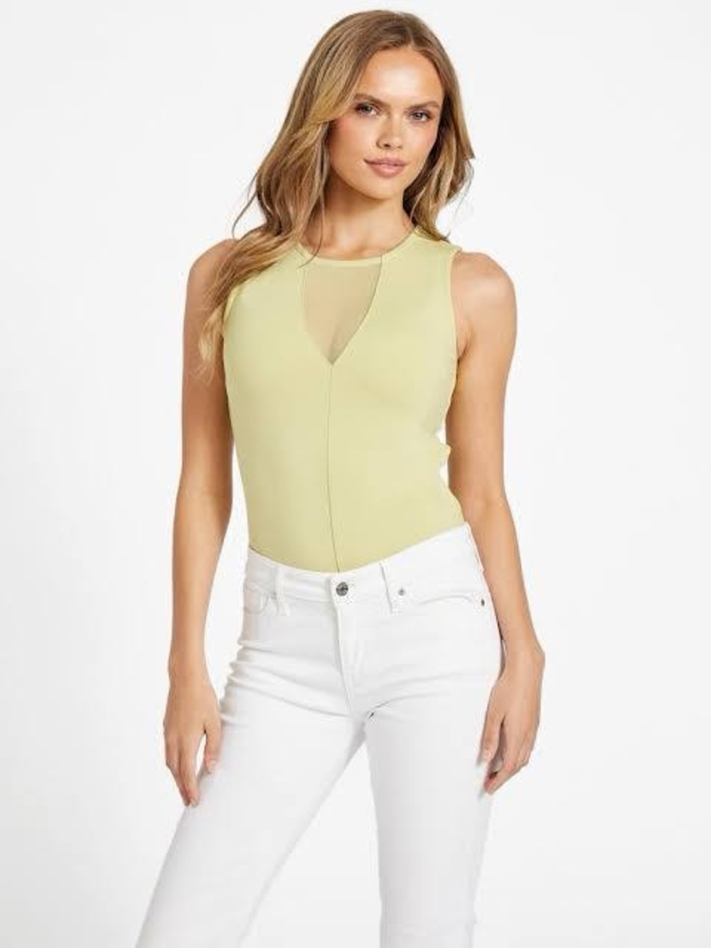 GUESS Lime Green Sleeveless V-Neck Bodysuit
